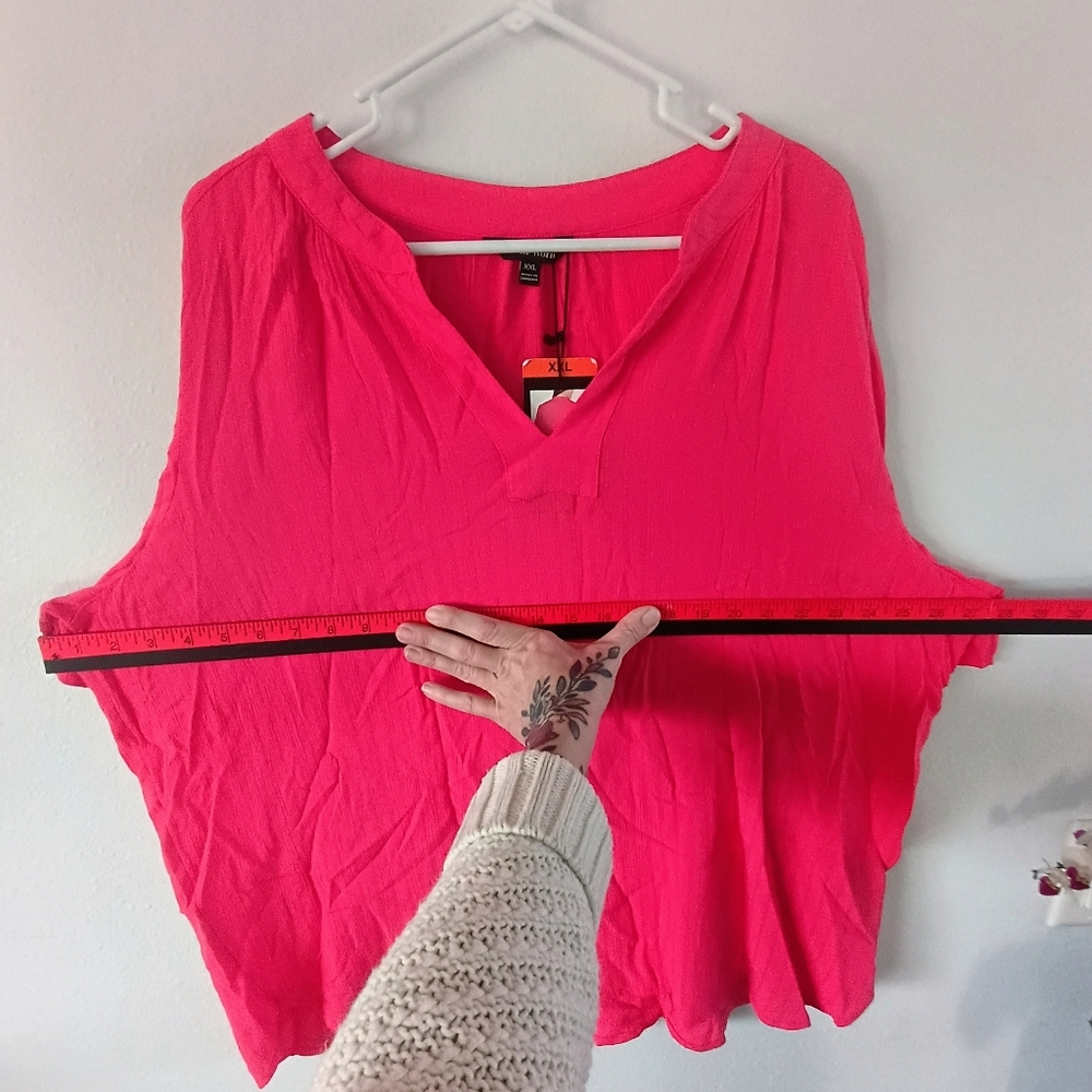 Well Worn Womens XXL Pink V-Neck Blouse Short Sleeve Casual Top - Picture 8 of 9